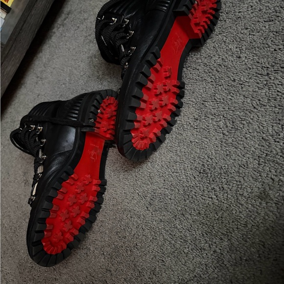 Christian Louboutin Shoes - Christian Louboutin Black Leather Combat Boots with Red Soles